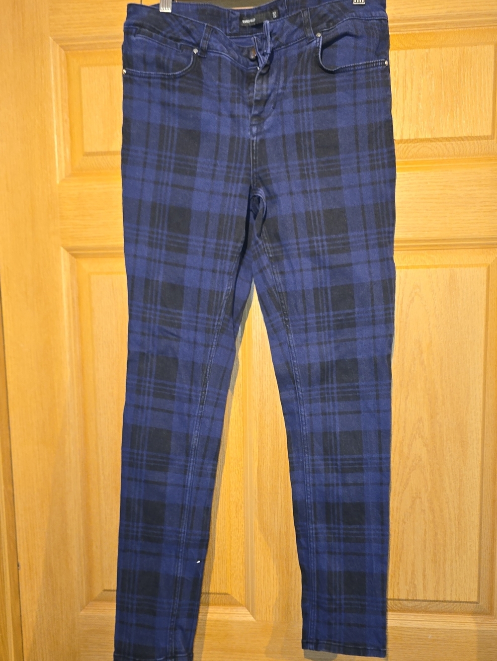 Karen Millen Blue and Black Plaid Skinny Jeans